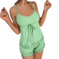 thumbnail image 1 of VISALY Short Pajama Set for Women Plus Size Loungewear Lace Camisole Tank Tops Summer Sleeveless Vest Ribbed Nightwear Soft Sleepwear Leisure Suit Matching Pajama Set Green S, 1 of 5