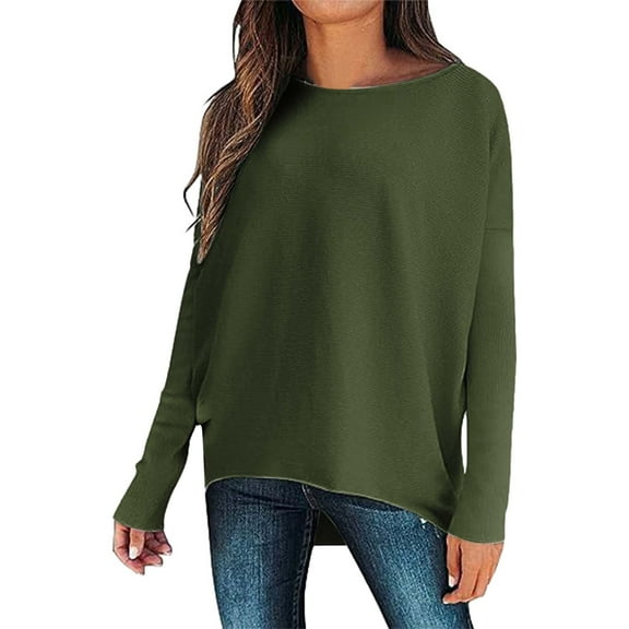 VISALY Off The Shoulder Top Crochet Sweaters Long Batwing Sleeve Boat Neck Pullover Sweaters Off Shoulder Baggy Top Winter Oversized Sweatshirt Long Sleeve Sweater Pullover Sweatshirts Army Green Xxl