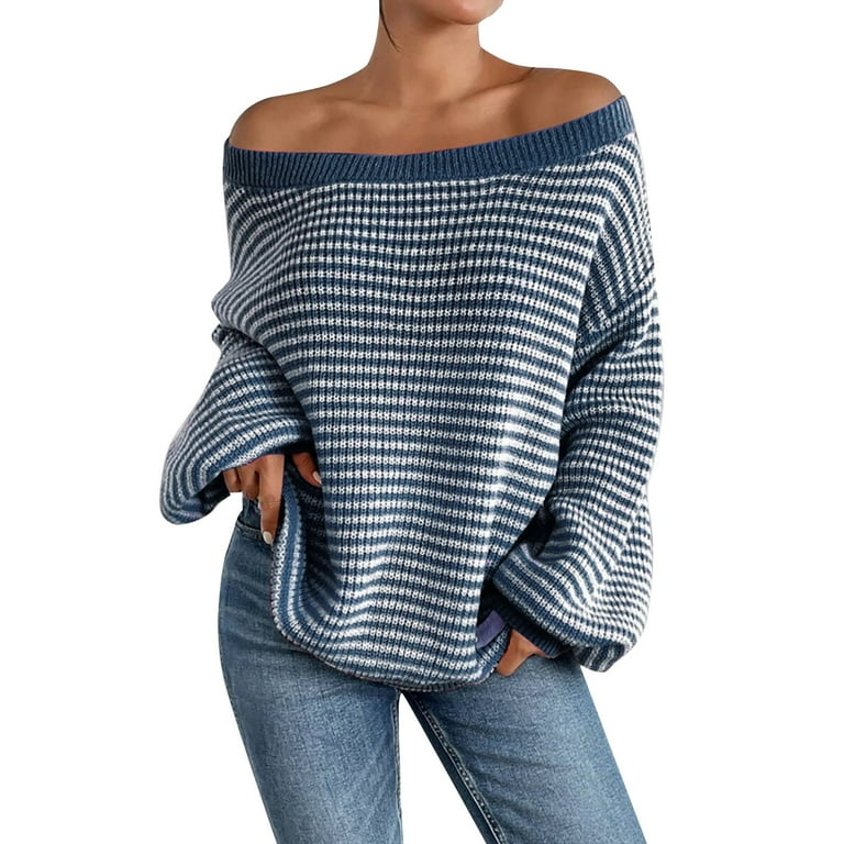 VISALY Off The Shoulder Top Knit Sweater Sweaters Puffy Long
