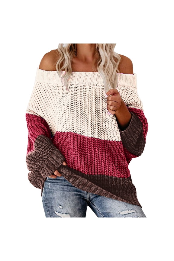 Off The Shoulder Top Knit Sweater Women's Oversized Off The Shoulder Sweaters Fall 2024 Casual Ribbed Knit Pullover Sweater Crochet Sweaters Casual Sweatshirt Womens Pullovers Red Xxl