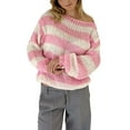 thumbnail image 1 of VISALY Off The Shoulder Top Striped Sweater Sweaters for Women Trendy Crewneck Long Sleeve Sweater Tops Fall Chunky Cable Knit Pullover Sweaters Basic Sweatshirt Basic Tops Fitted Sweater Pink S, 1 of 6