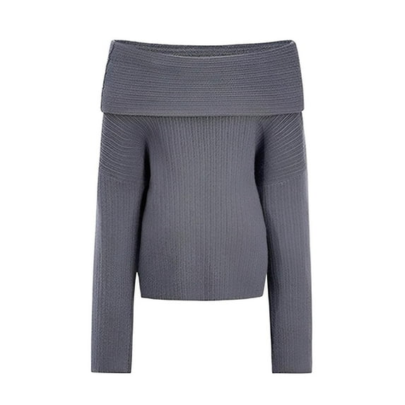 VISALY Off The Shoulder Top Tunic Sweatshirt Trendy Long Sleeve Sweater Tops Fall Chunky Cable Knit Pullover Sweaters Basic Sweatshirt Athletic Sweatshirts Fall Sweatshirt Grey S