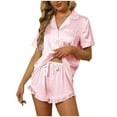 thumbnail image 1 of VISALY Silk Pajama Set Night Pajamas Short Sleeve Sleepwear Soft Button Down Loungewear 2 Piece Satin Pjs Shorts Set Rd1 L, 1 of 8