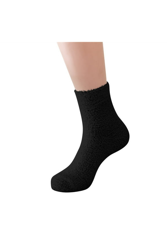 Socks Womens Fuzzy Socks | Slipper Socks Winter Coral Fleece Mid-Tube Socks Solid Color Women Fuzzy Fluffy Cozy Slipper Black Dress Socks Black Crew Socks Ankle Socks Size 6-8 3Pair