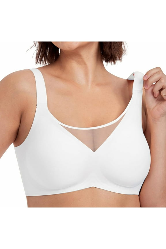 Soft Cup Bra Mesh Bra, Women's Braless Bra for Large Bust Strong Lift Braless Bra Seamless and Comfortable Classic Soft Seamless, Bandeau Bra for Large Breasts T-Shirt Bras, White,44100BCD