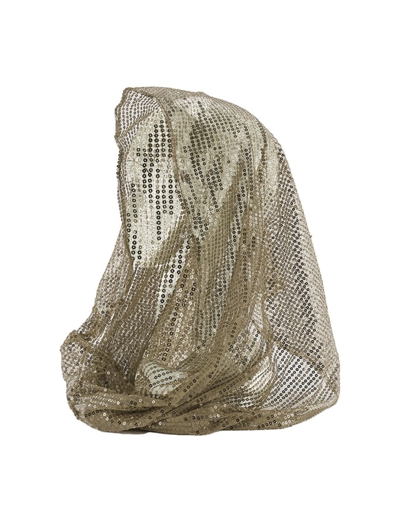 Sparkly Sequin Headscarf Glitter Hooded Head Scarf Sequin Shimmer Hood Scarf Outfit Accessories Glitter Head Wrap Trendy Heardband Fashion Lightweight Headwear for Concert Coffee One Size