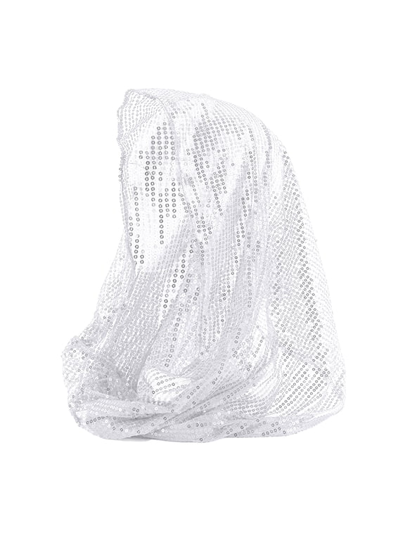 Sparkly Sequin Headscarf Glitter Hooded Head Scarf Sequin Shimmer Hood Scarf Outfit Accessories Glitter Head Wrap Trendy Heardband Fashion Lightweight Headwear for Concert Silver One Size