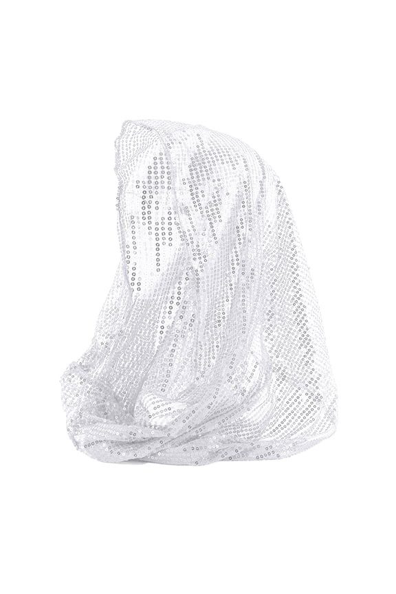 Sparkly Sequin Headscarf Glitter Hooded Head Scarf Sequin Shimmer Hood Scarf Outfit Accessories Glitter Head Wrap Trendy Heardband Fashion Lightweight Headwear for Concert Silver One Size