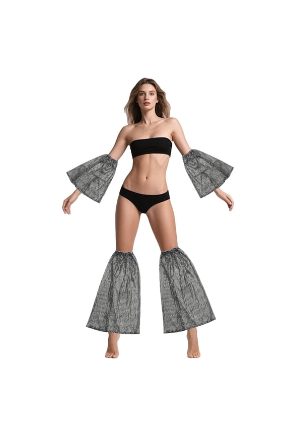 Sparkly Sequins Long Fingerless Elastic Flared Glitter Rave Party Costume Gloves Shiny Sequins Arm Warmer Costume Accessories for Party(Only Sequins Flared Gloves Mittens) Silver One Size