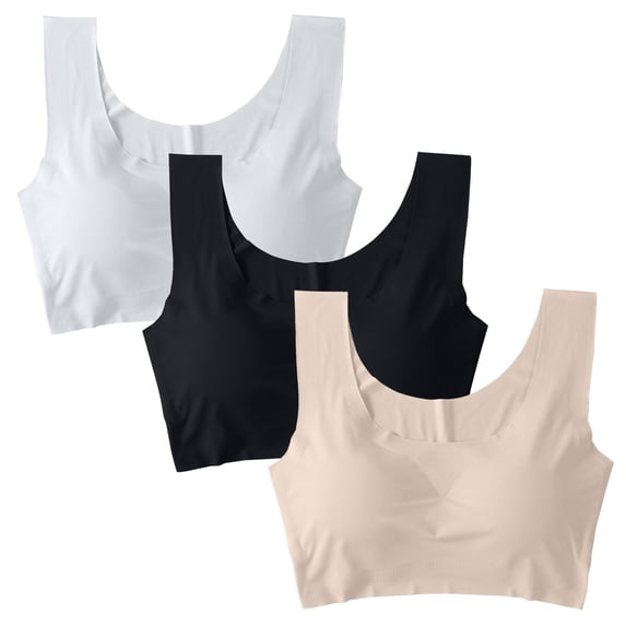 VISALY Sports Bras Wireless Bras 3Pc Training Bras Seamless Bras Full Coverage Bras Plus Size Bras No Underwire Cotton Bras Breathable Bras Everyday Bras Lightly Padded Bras for Women Bk1 L