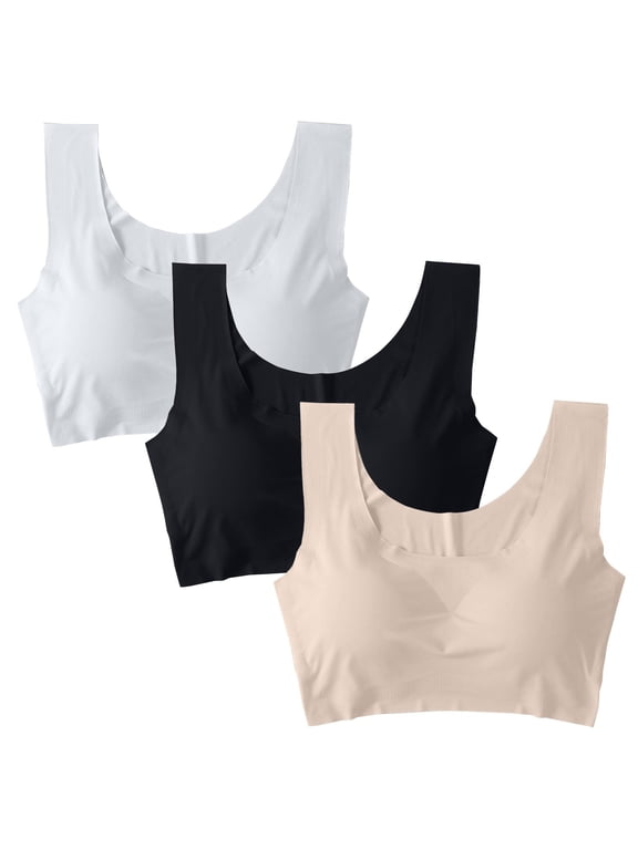 Sports Bras Wireless Bras 3Pc Training Bras Seamless Bras Full Coverage Bras Plus Size Bras No Underwire Cotton Bras Breathable Bras Everyday Bras Lightly Padded Bras for Women Bk1 Xl