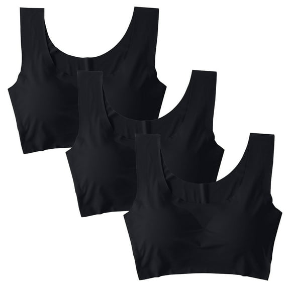 VISALY Sports Bras Wireless Bras 3Pc Training Bras Seamless Bras Full Coverage Bras Plus Size Bras No Underwire Cotton Bras Breathable Bras Everyday Bras Lightly Padded Bras for Women Bk2 Xl