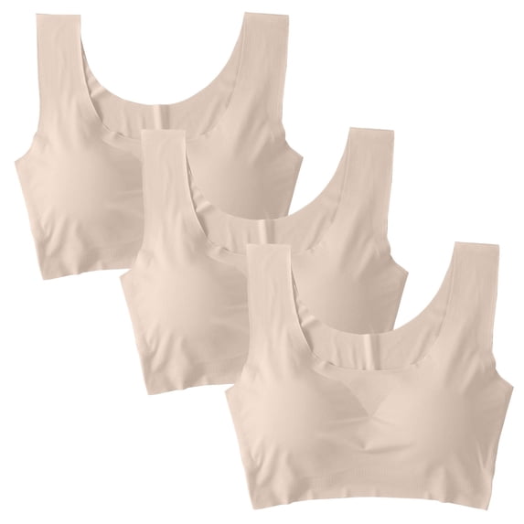 VISALY Sports Bras Wireless Bras 3Pc Training Bras Seamless Bras Full Coverage Bras Plus Size Bras No Underwire Cotton Bras Breathable Bras Everyday Bras Lightly Padded Bras for Women Khaki Xl
