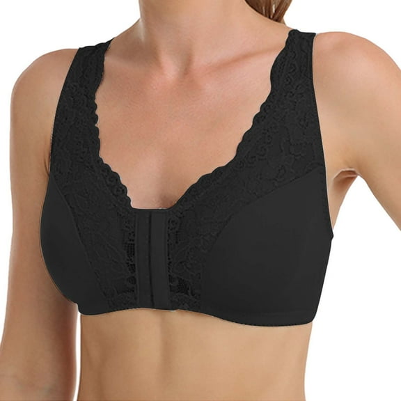 VISALY Sports Bras Wireless Bras Front Closure Bras Push Up Bra No Underwire Lace Bras Sleep Bras for Seniors Plus Size Full Coverage Bras Everyday Bras Soft Bras for Women Black S