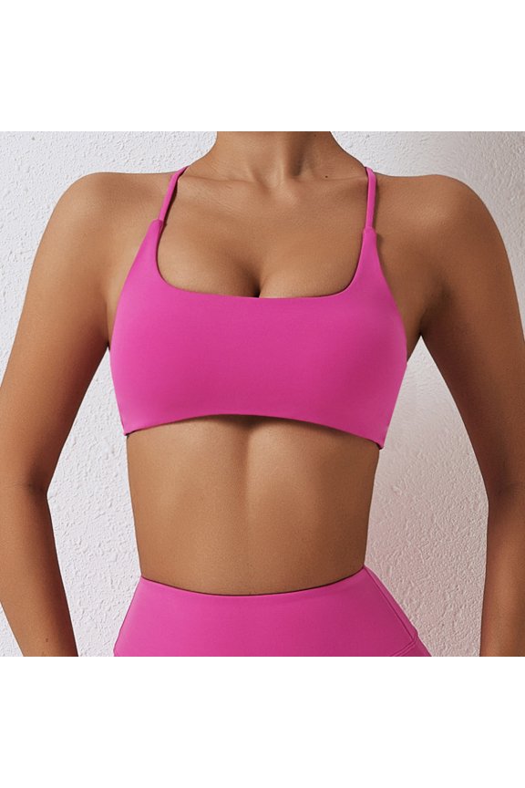 Sports Bras For Women Racerback Bra Women's Sports Bra Padded Crossed Back Bustier Without Underwire Spaghetti Straps For Yoga Fitness wireless bras Padded Bra Comfortable Bras Hot Pink S