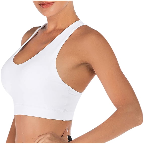 VISALY Sports Bras For Women Running Sports Bra Women Tank TopsSolid Color SleevelessCasualFashion Underwear Padded Bra Yoga Sports Bra Wireless Bras For Women White L