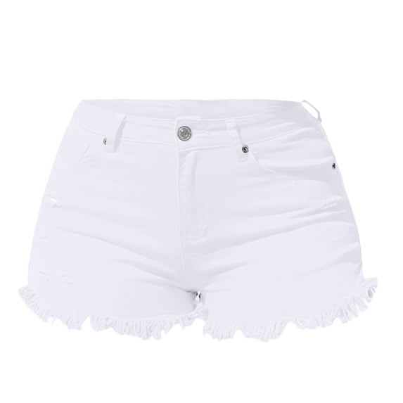 VISALY Spring Break Essentials, Womens Jean Shorts, Denim Shorts Women, Women's Spring and Summer Washed Retro Distressed Solid Color High, Ripped Jeans Womens, 1 Pack Shorts for Women, White, S
