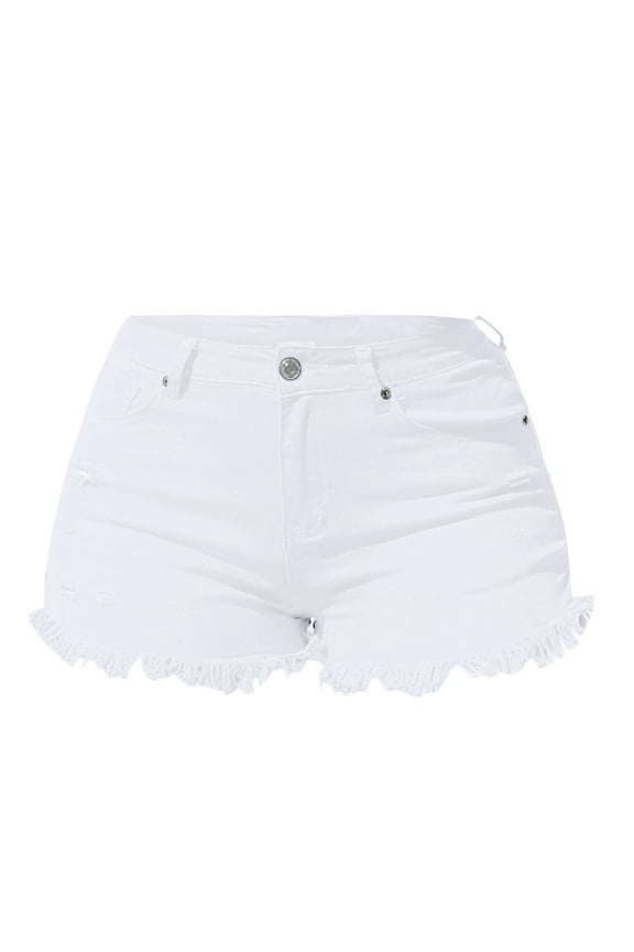 Spring Break Essentials, Womens Jean Shorts, Denim Shorts Women, Women's Spring and Summer Washed Retro Distressed Solid Color High, Ripped Jeans Womens, 1 Pack Shorts for Women, White, M