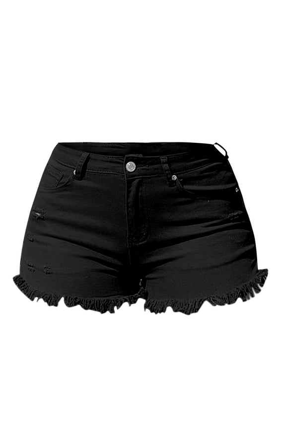 Spring Break Essentials, Womens Jean Shorts, Denim Shorts Women, Women's Spring and Summer Washed Retro Distressed Solid Color High, Ripped Jeans Womens, 1 Pack Shorts for Women, Black, XL