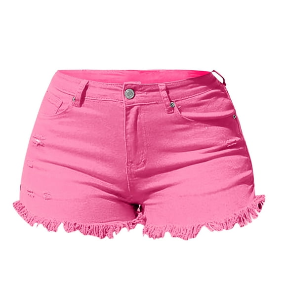 VISALY Spring Break Essentials, Womens Jean Shorts, Denim Shorts Women, Women's Spring and Summer Washed Retro Distressed Solid Color, Ripped Jeans Womens, 1 Pack Shorts for Women, Red1, XXL