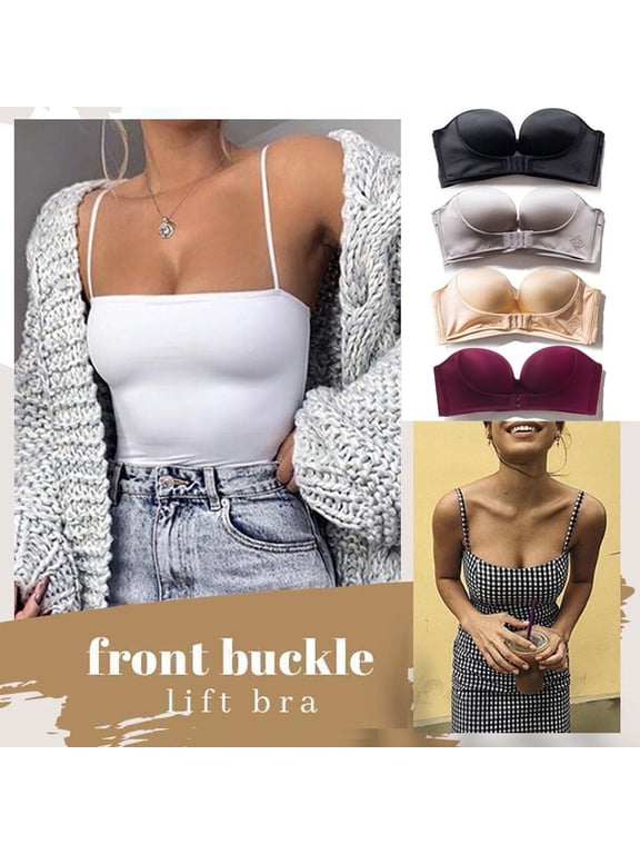 Strapless Bras For Women Push Up Bra Womens Solid Color Wine Strapless Non Slip Adjustment Rimless Dress Bra F Cup Bandeau Bras For Women Seamless Bras For Women Women'S Bras Wine 80D