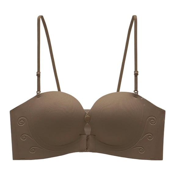 VISALY Strapless Front Closure Bra Anti-Slip Push Up Bralette Seamless Everyday Push Up Underwear with Convertible Straps Full Support Tunbe Tops Non-Slip Convertible Bandeau Bra Coffee Xl