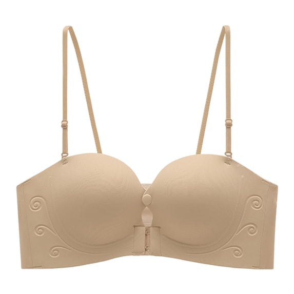 VISALY Strapless Front Closure Bra Anti-Slip Push Up Bralette Seamless Everyday Push Up Underwear with Convertible Straps Full Support Tunbe Tops Non-Slip Convertible Bandeau Bra Light Yellow M