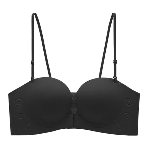 VISALY Strapless Front Closure Bra Anti-Slip Push Up Bralette Seamless Everyday Push Up Underwear with Convertible Straps Full Support Tunbe Tops Non-Slip Convertible Bandeau Bra Black L