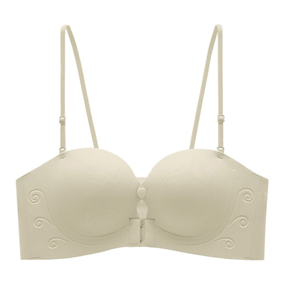 VISALY Strapless Front Closure Bra Anti-Slip Push Up Bralette Seamless Everyday Push Up Underwear with Convertible Straps Full Support Tunbe Tops Non-Slip Convertible Bandeau Bra Beige L