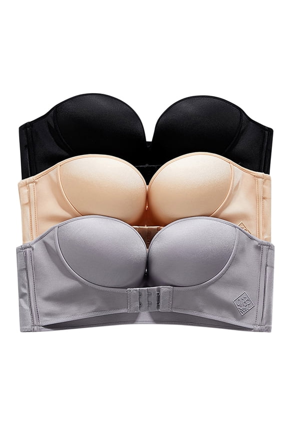Strapless Non-Slip Bra Set: Silicone Grip Trim, Adjustable Fit, C Cup Focus - 3 Pack Colors, MC,80C