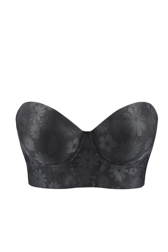 Strapless Push Up Bra Seamless Non-Slip Invisible Bandeau Bra Underwire Full Coverage Support Bra Plus Size Strapless Bralette Comfortable Everyday Strapless Push Up Invisible Bra Black M