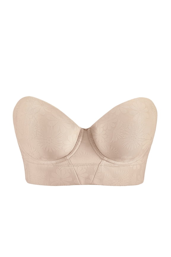 Strapless Push Up Bra Seamless Non-Slip Invisible Bandeau Bra Underwire Full Coverage Support Bra Plus Size Strapless Bralette Comfortable Everyday Strapless Push Up Invisible Bra Beige M