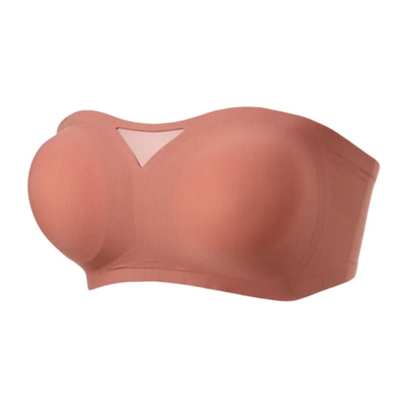 VISALY Strapless Push Up Bras for Women Push Up Bandeau Non-Slip Wireless No Underwire Seamless Padded Jelly Bra No Underwire Supportive Tube Top Seamless Braslettes Full Coverage Bras Brick Red M