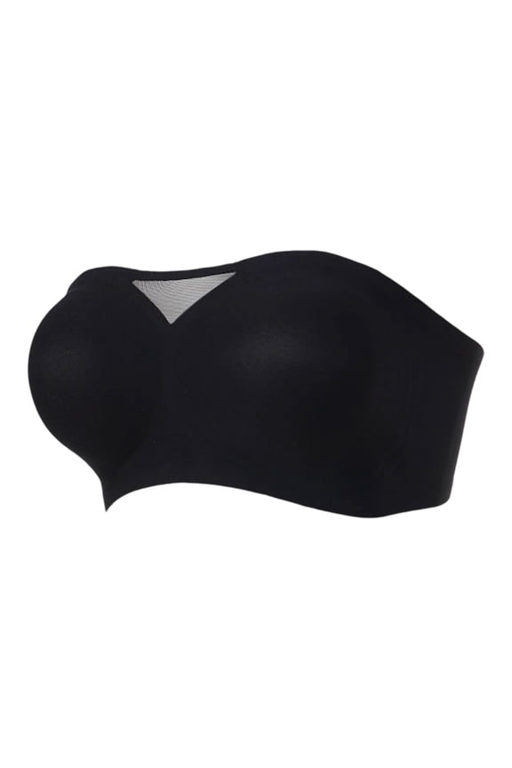 Strapless Push Up Bras for Women Push Up Bandeau Non-Slip Wireless No Underwire Seamless Padded Jelly Bra No Underwire Supportive Tube Top Seamless Braslettes Full Coverage Bras Black L