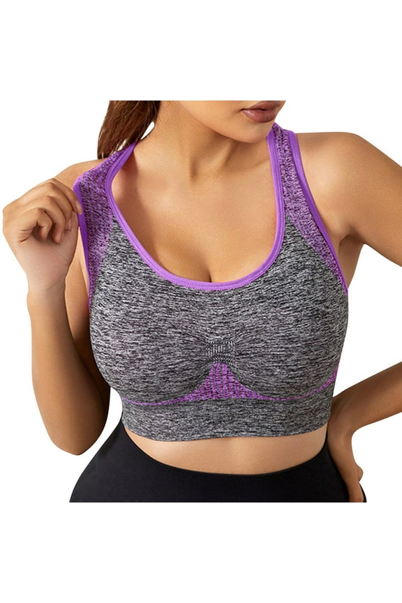 Strappy Support Yoga Bra: Padded Design, Cross-Back Detail, Moisture-Wicking Fitness Top, Purple,S
