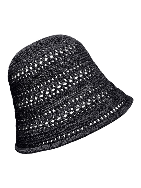 Straw Bucket Hats Beach Summer Crochet Bucket Hat Lightweight Woven Sun Hat Lightweight Crochet Bucket Hat Travel Crochet Hat Traveling Beach Hat Breathable Fisherman Hat Blackone Size
