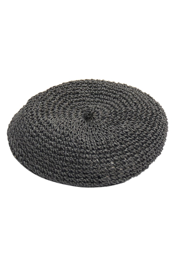 Straw Crochet Beret Hat Breathable Beanie Cap Casual Lightweight Crochet Beret Vintage Straw Beanie Hat Headwear Summer Knit French Sunhat Beret Basic Artist Painter Sun Cap Blackone Size