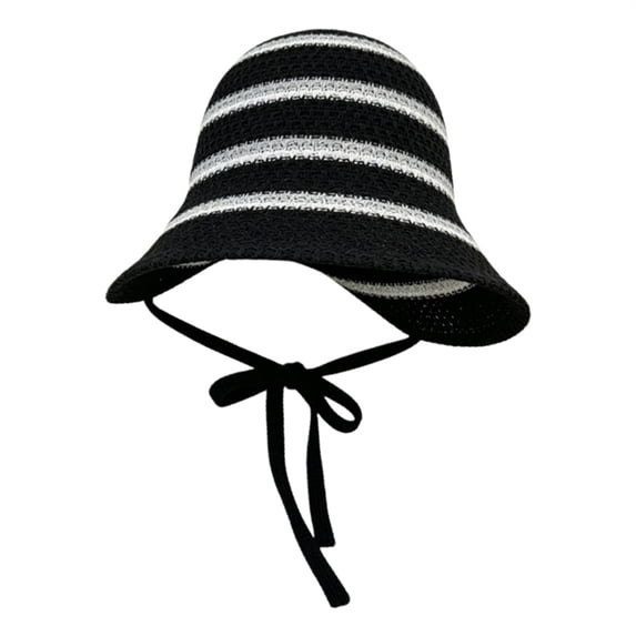 VISALY Straw Striped Bucket Hats Beach Knit Fisherman Hat Fisherman Cap Knit Bucket Hat Straw Hats Vacation Crochet Hat Summer Woven Bucket Hat Lightweight Bucket Hat Beach Bucket Hat Blackone Size