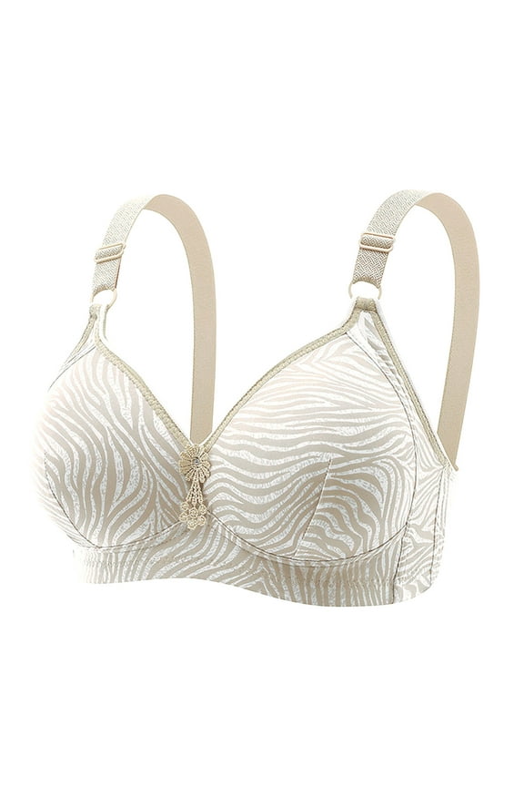 Summer Back-Closure Support Bra: Triple-Hook Design, Breathable Fabric, Side Support Panels, Beige,S