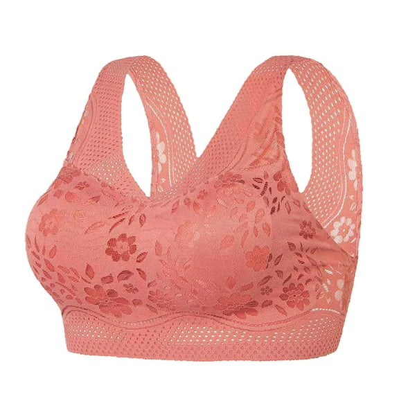 VISALY, Summer Ice Silk Seamless Bra One-Piece Wireless Bra, Lace Back Bra Sports Bra Zip Front Sports Bras Backless Bra for Large Breasts super gather bra wireless push-up bra, #A02 Orange,L