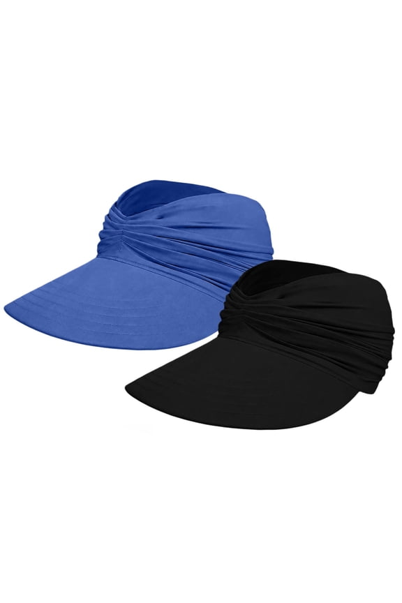Sun Visor Ponytail Hat 2Pc Beach Casual Wide Brim Sun Hat Elastic Foldable Beach Ponytail Cap Upf 50+ Travel Casual Sun Hats Summer Outdoor Ponytail Visor Cap Sun Visor Sun Hat Black One Size