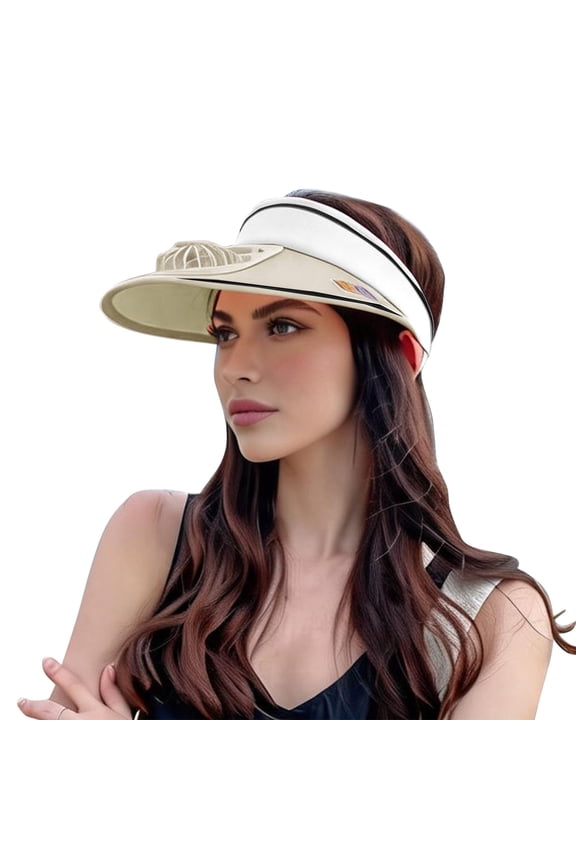 Sun Visors Hat with Fan Wide Brim Visor Hat Open Top Ponytail Headband Uv Protection Empty Top Cap Lightweight Golf Beach Travel Sports Fishing Hiking Cycling Summer Sun Hat Beige One Size