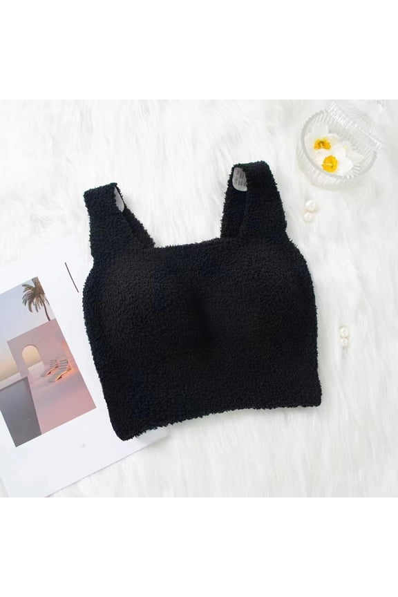 T-Shirt Bras Padded Bra Women's Thermal Underwear Thickened Bottomed Vest With A Bra Pad Underneath The Bottomed Top Full Coverage Bras T-Shirt Bras For Women No Underwire Women'S Bras Black L