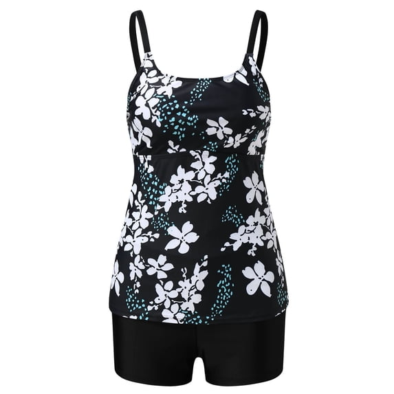 VISALY Tankini Swimsuit Tummy Control Blouson Two Piece Bathing Suit Tank Top with High Waist Boy Shorts Swimwear Adjustable Spaghetti Straps Tankini Set Two Piece Swimsuit with Boyshorts Black Xxl