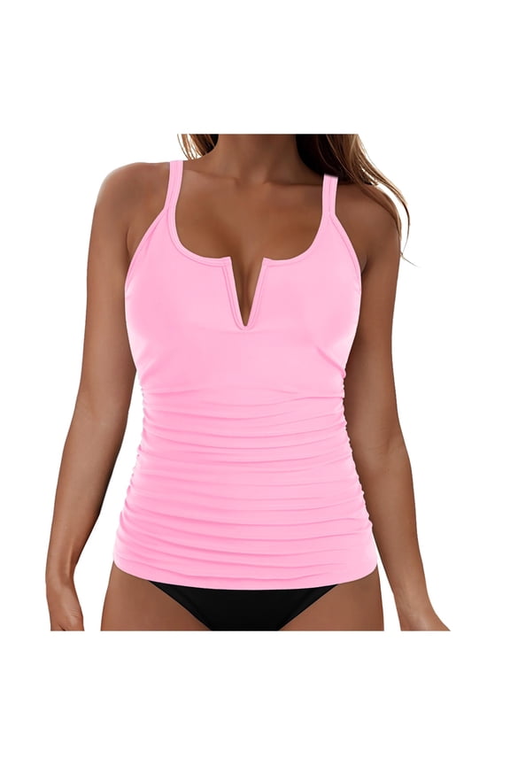 Tankini Tops Swimwear Top Only Tummy Control Bathing Suit Top No Bottom V Neck Tankini Top Ruched Slimming Swim Shirt Modest Bathing Suit Top Comfortable Swimwear Swimsuits Top Pink Xxl