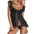 thumbnail image 1 of VISALY Transparent Lace Pajama Set: Matching Nightgown & Underwear, Sleepwear Ensemble, Black,L, 1 of 5