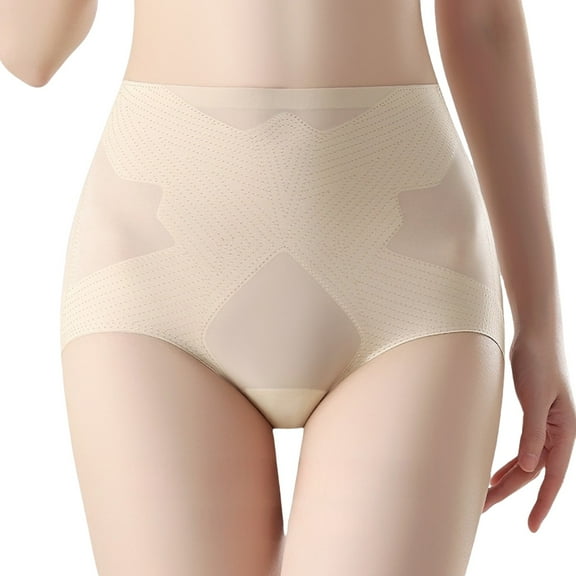VISALY Tummy Control Underwear for Women, Women'S Underwear High Waist Ice Breathable Briefs Multipack, High Weist, Panties (Beige, L)