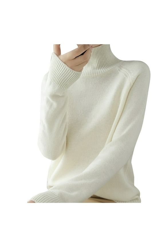 Turtleneck Knit Sweaters Knitted Pullover Loose Pullover Classic Turtleneck Sweater Fashion Pullover Sweater Cable Knit Lightweight Knit Long Sleeve Half Turtleneck Cropped Sweater White XL