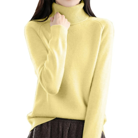 VISALY Turtleneck Knit Sweaters Mock Neck Sweater Lightweight Knit Sweaters for Women Seamless Sweater Knitted Pullover Cropped Sweater 2025 Fashion Half Turtleneck Soft Warm Cozy Yellow 3XL