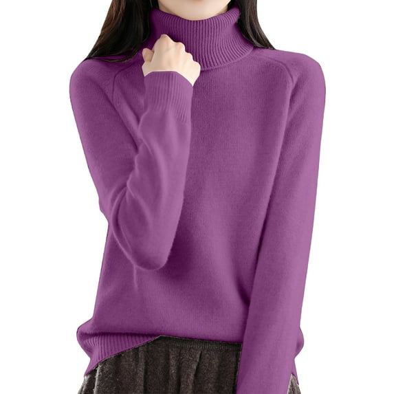 VISALY Turtleneck Knit Sweaters Soft Warm Cozy Cable Knit Half Turtleneck Long Sleeve Oversized Dressy Tops Loose Pullover Mock Neck Sweater Classic Turtleneck Sweater Knitted Pullover Purple M